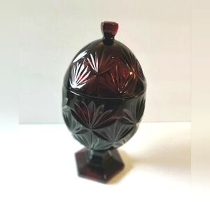 Beautiful Vintage Deep Ruby Red Pedestal Egg Candy Dish